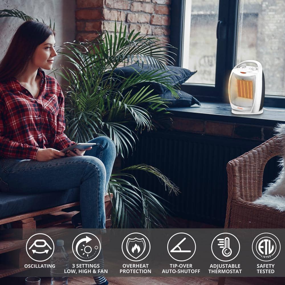 AIWA 1500-Watt 10.2 in. Electric Oscillating Room Ceramic Heater with Handle, Overheat Protection, Tip Over Auto Shutoff (2)