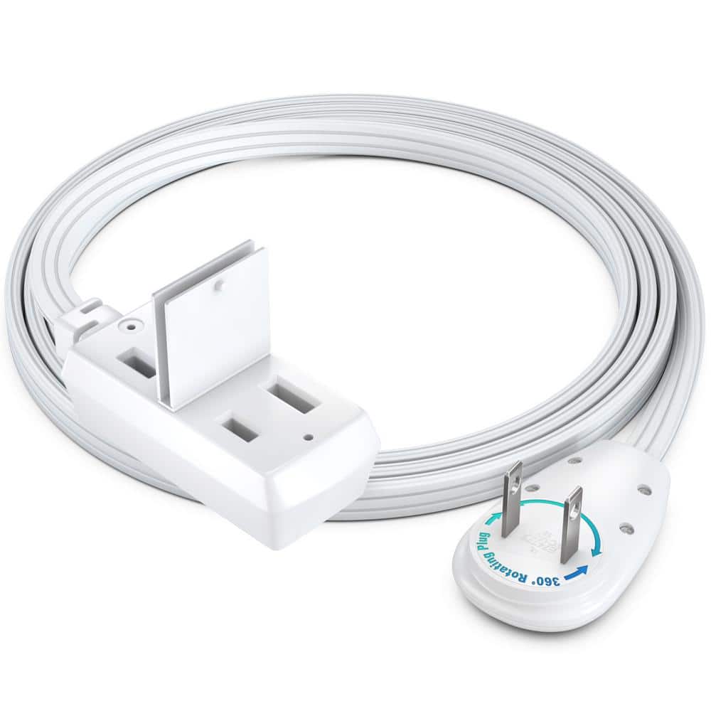 MAXIMM 4 ft. 16/2 Light Duty Indoor Extension Cord 360° Rotating Flat Plug 2-Prong Flat Wire with Cover, White (1)