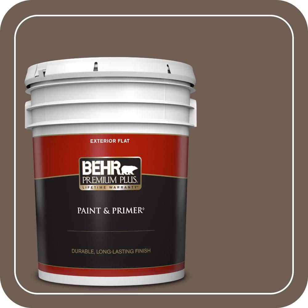 BEHR PREMIUM PLUS 5 gal. #N210-6 Swiss Brown Flat Exterior Paint & Primer