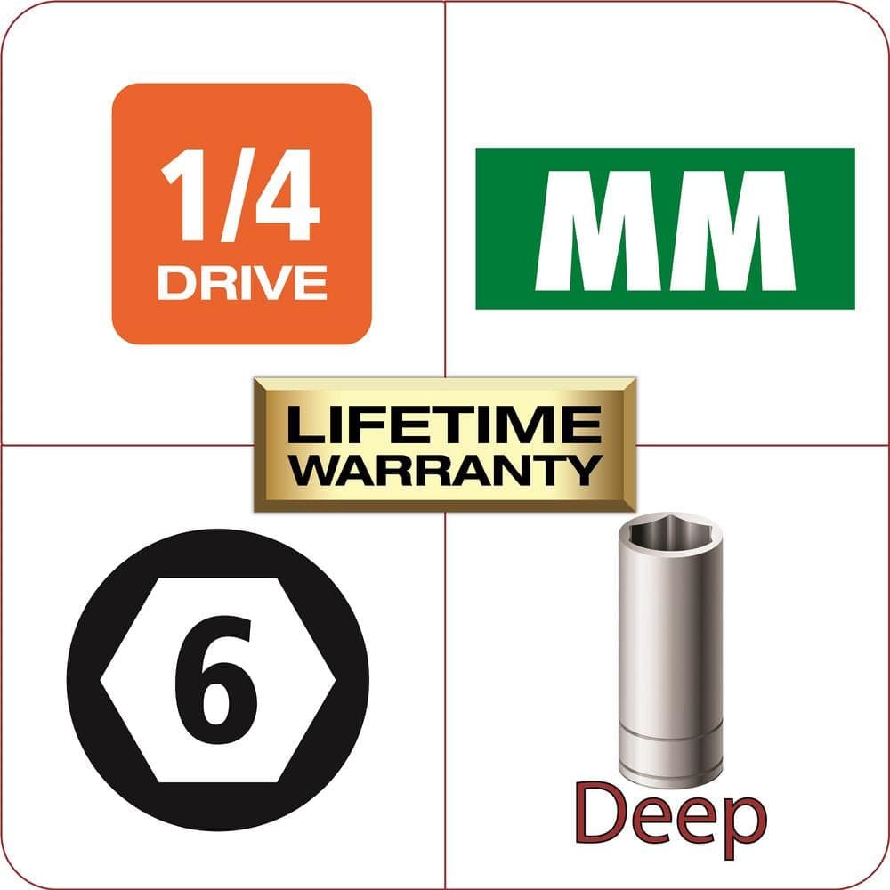 Husky 1/4 in. Drive 12 mm Metric 6-Point Deep Socket (3)