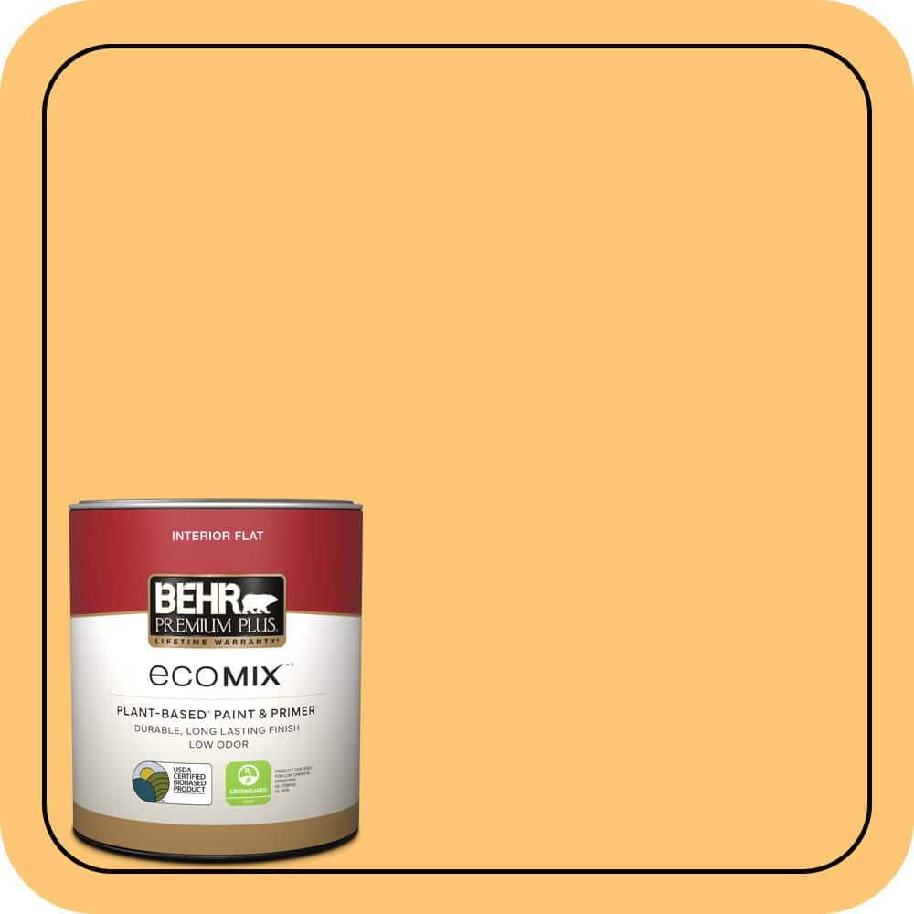 BEHR PREMIUM PLUS 1 qt. #BIC-42 Liquid Gold Flat EcoMix Plant-Based Interior Paint & Primer (1)