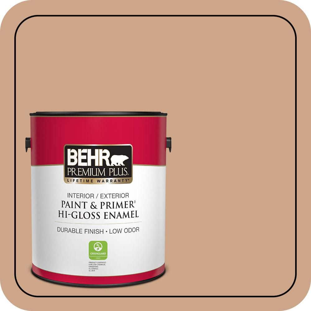 BEHR PREMIUM PLUS 1 gal. #PMD-76 Sienna Buff Hi-Gloss Enamel Interior/Exterior Paint & Primer
