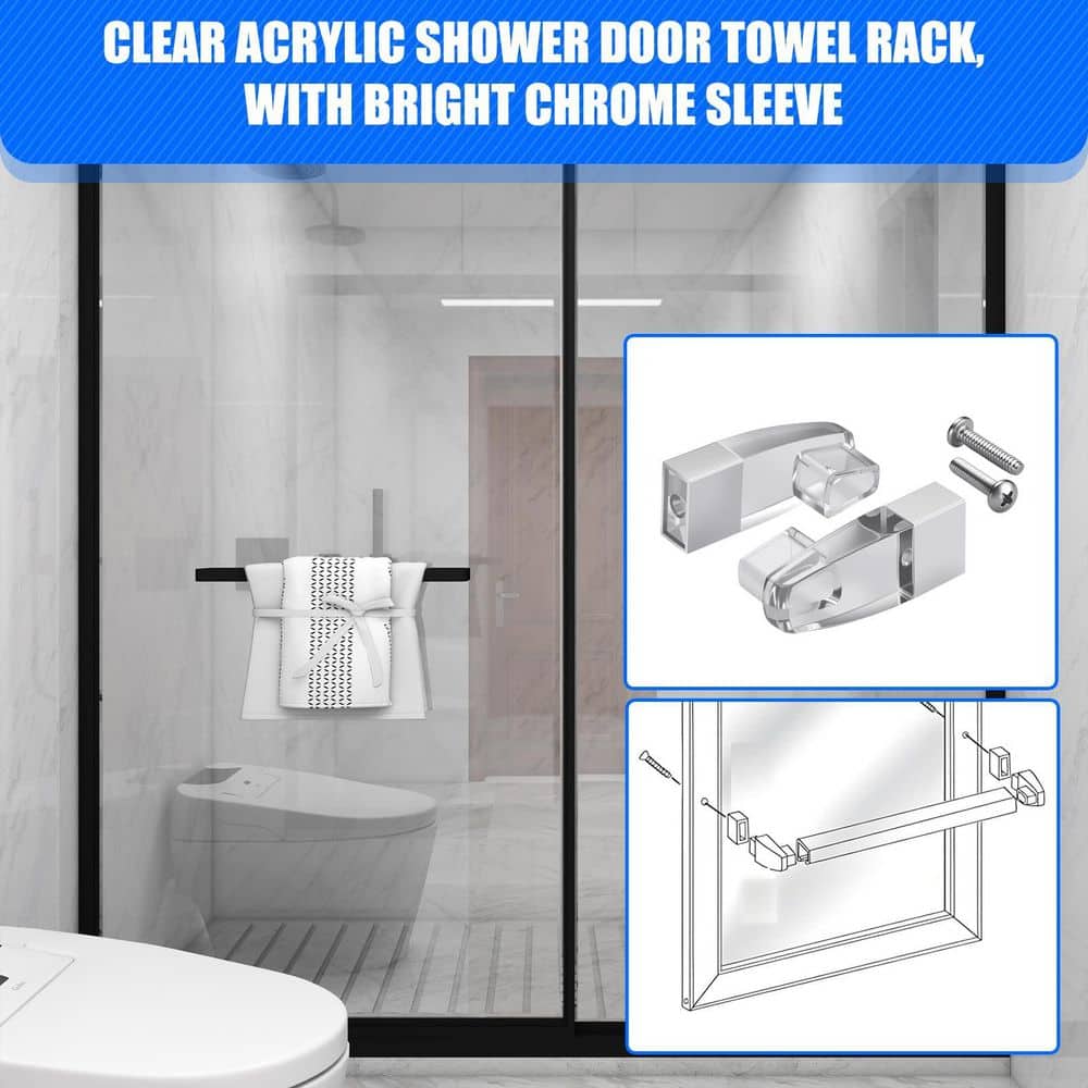Unbranded Chrome 2-Pack Clear Acrylic Shower Door Towel Bar Mounting Brackets with Sleeve Wall Drill Replacement (2)