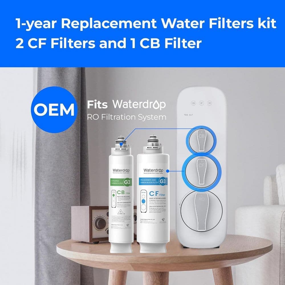 Waterdrop WDG3 Replacement Filter 1-Year Combo: 2 WD-G3-CF and 1 WD-G3-CB, Compatible with WD-G3-W, WD-G3P600, WD-G3P800RO Systems (2)