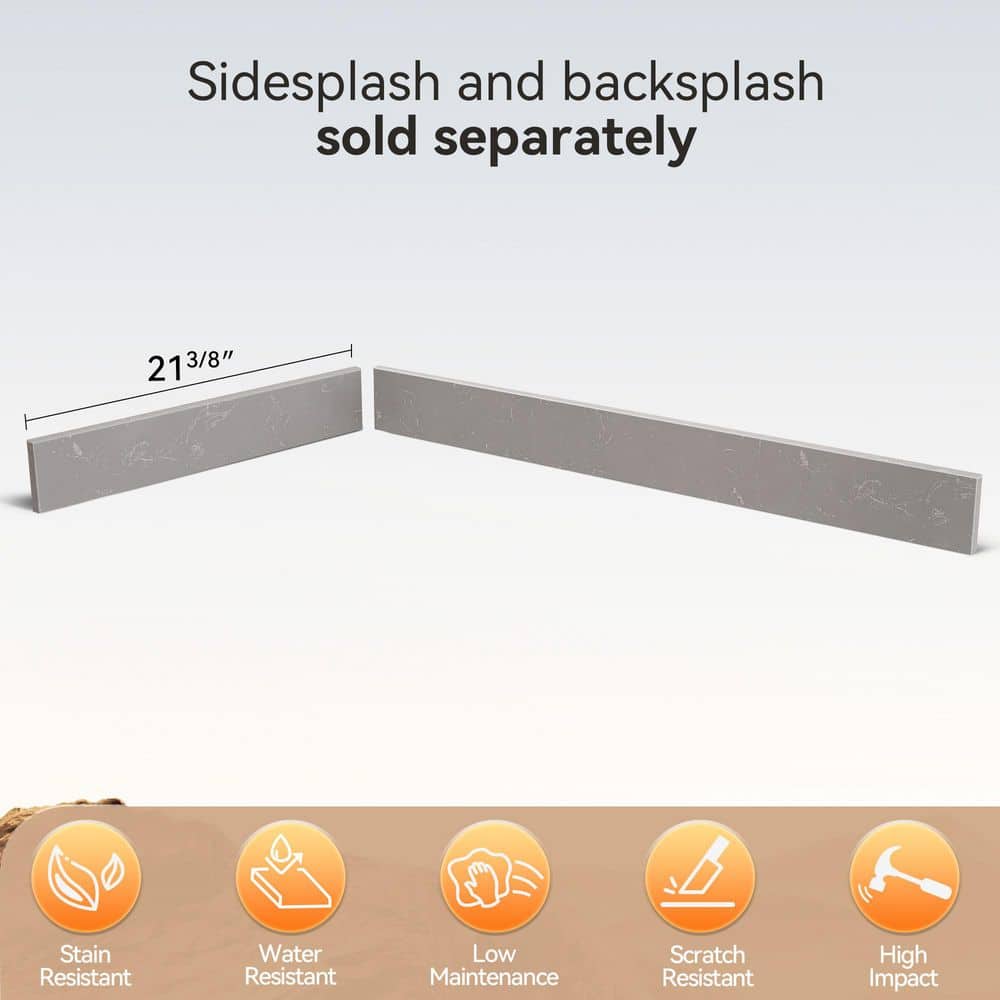 Zeafive 21.375 in. W x 4 in. H Cultured Marble Vanity Sidesplash Shower Curb Window Sill Door Transition in Gray (3)