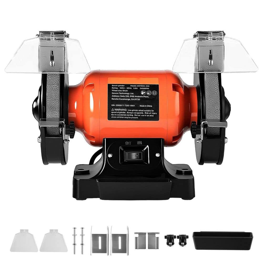 SKYSHALO Bench Grinder, 6 in. Single Speed Bench Grinder, 3450RPM High-Speed Table Grinders with 450W 3.8A Induction Motor (1)