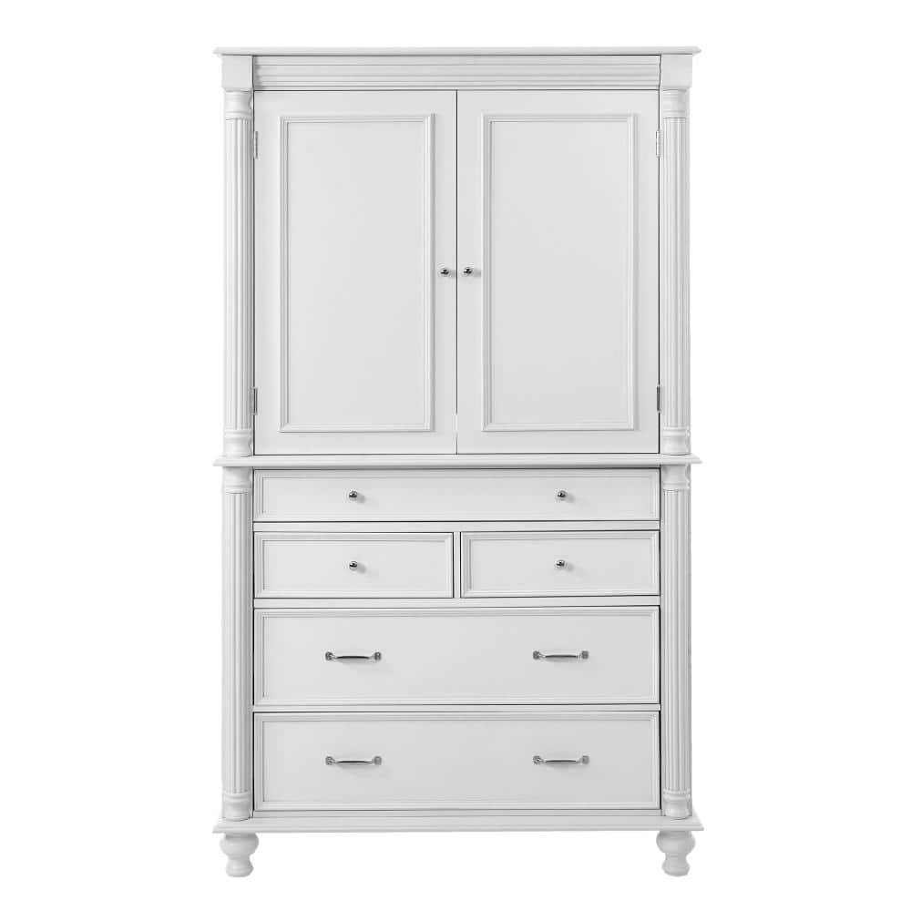 COWLOWN 43.3 in. W x 20 in. D x 77.3 in. H White Linen Cabinet with 6 Door Shelves, 2 Adjustable Shelves and 5 Drawers (1)