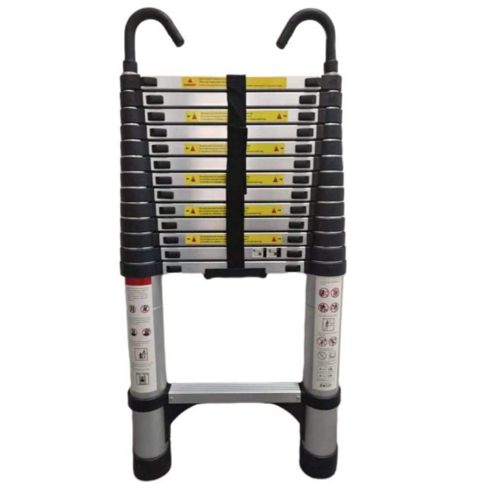 TITANKIT PRO 13.5 ft. Aluminum Adjustable Extension Ladder with Rotatable Hook and Non-Marring Feet, 300 lbs. Load Capacity