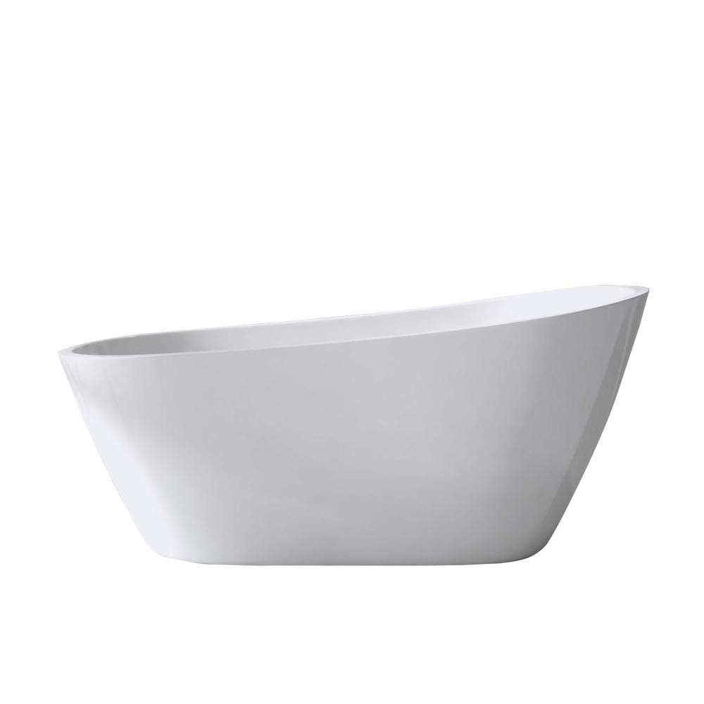 Cuschoice 59 Inch Acrylic Freestanding Slipper Bathtub, White Special Shape, Chrome Overflow,Pop-Up Drain,High Gloss (2)