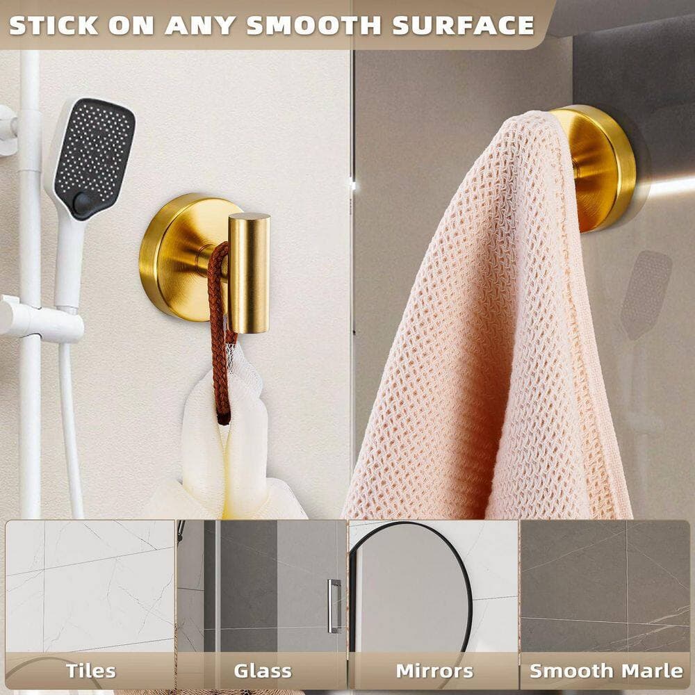 LAIFUCAM Heavy Duty Suction Cup Towel Hooks in Brushed Gold for Bathroom, Kitchen, Glass, Metal, Tile, No-Drill, 2 Pack (3)