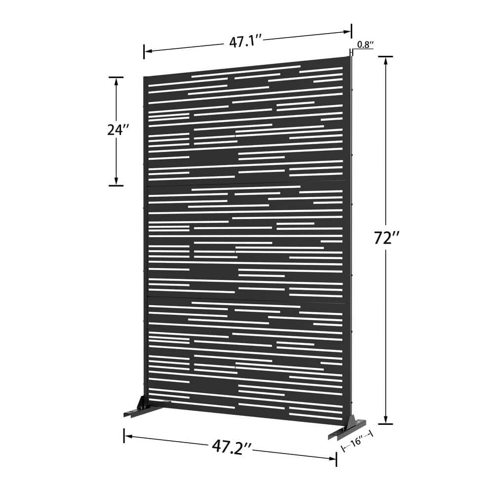 Dovelina 72 in. H x 47 in. W Galvanized Metal Wall Decal Outdoor Privacy Screens Garden Fence Louvered in Black (2)