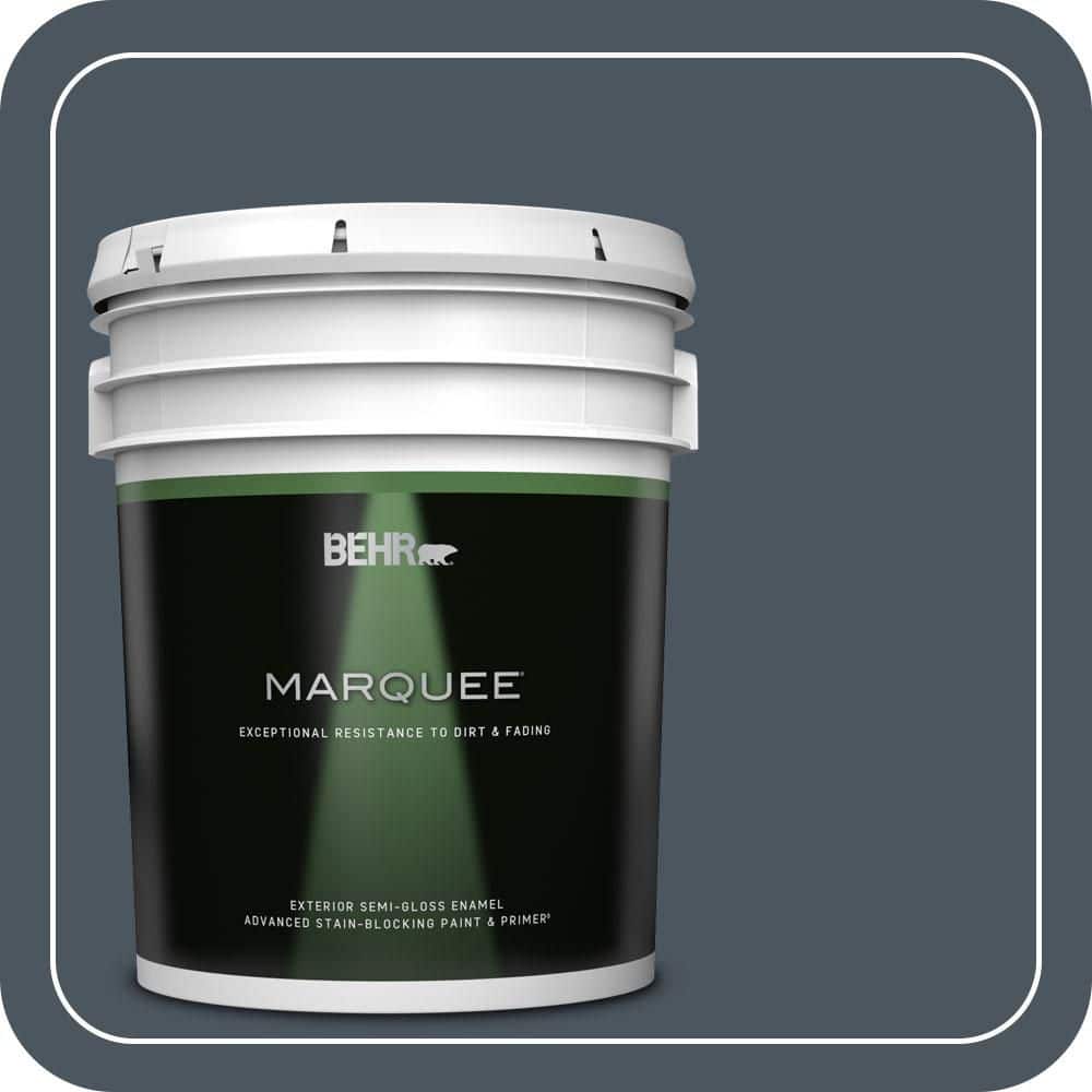 BEHR MARQUEE 5 gal. #N480-7 Midnight Blue Semi-Gloss Enamel Exterior Paint & Primer