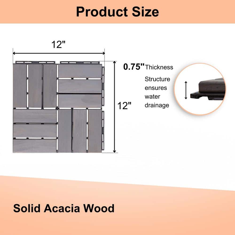 Tidoin Outdoor 1 ft. x 1 ft. Solid Wood Deck Tile in Light Gray (20 Per Box) (2)