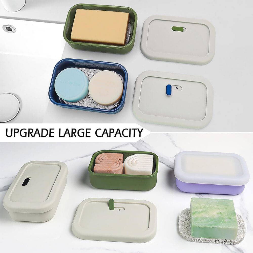 Unbranded 1 Pack Large Silicone Leak Proof Travel Soap Case with Drainage Layer and Vented Lid Off White Green (3)