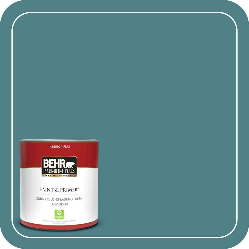 BEHR PREMIUM PLUS #ICC-75 Tapestry Teal Flat Interior/Exterior Paint & Primer Color Sample (1)