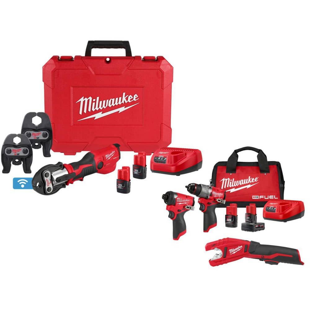 Milwaukee M12 12-Volt Lithium-Ion FORCE Logic Press Tool Kit with ONE-KEY and M12 FUEL Combo Kit with M12 Copper Tubing Cutter (1)