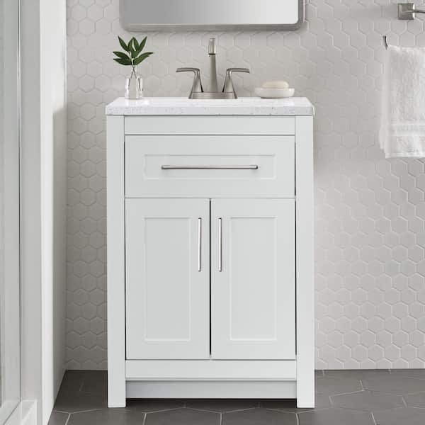 Home Decorators Collection Clady 25 in. Single Sink White Bath Vanity with Silver Ash Cultured Marble Top (Assembled)