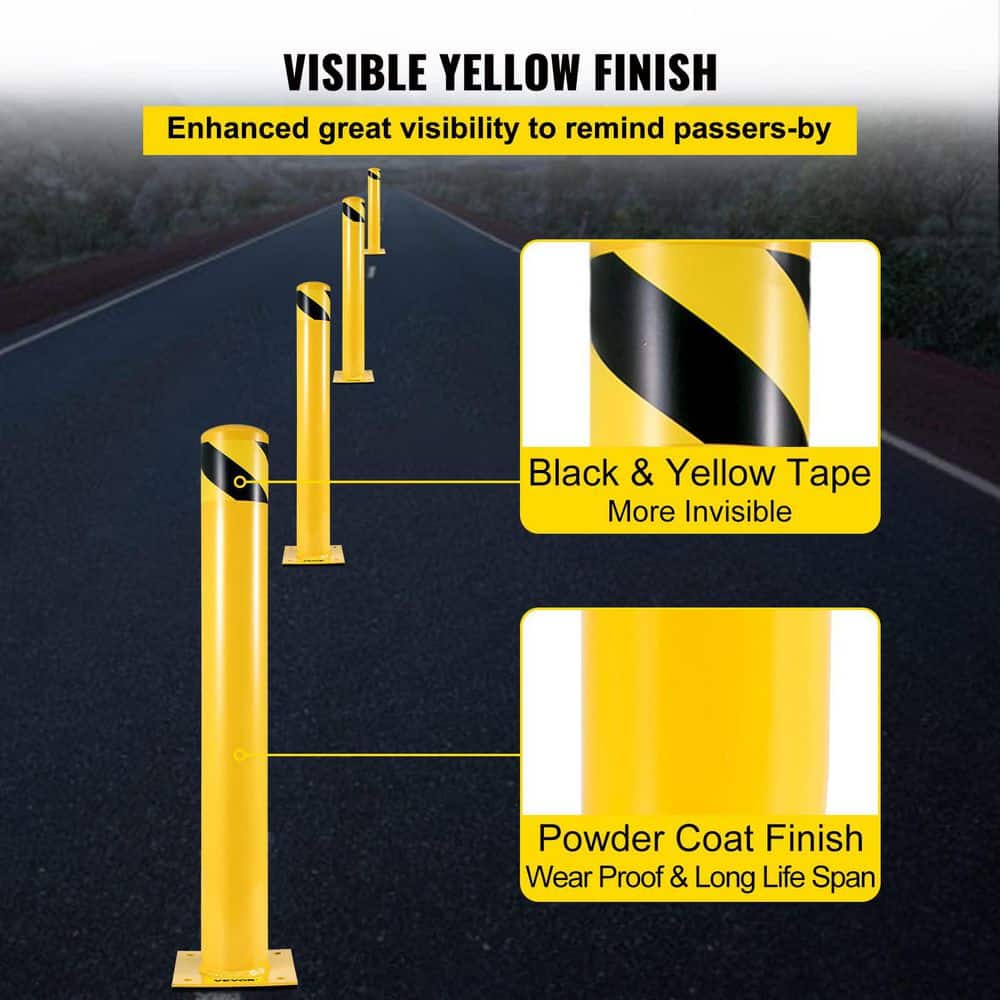NVNOO 4.5 in. Diameter 48 in. Height Steel Pipe Safety Bollard Post with 8 Anchor Bolts for Traffic-Sensitive Area, Yellow (3)