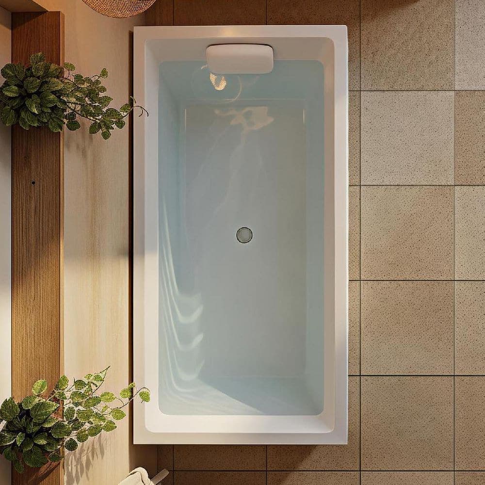 Transolid Delmare 67 in. x 30.75 in. Soaking Bathtub with Center Drain in Gloss White with Pillow (3)