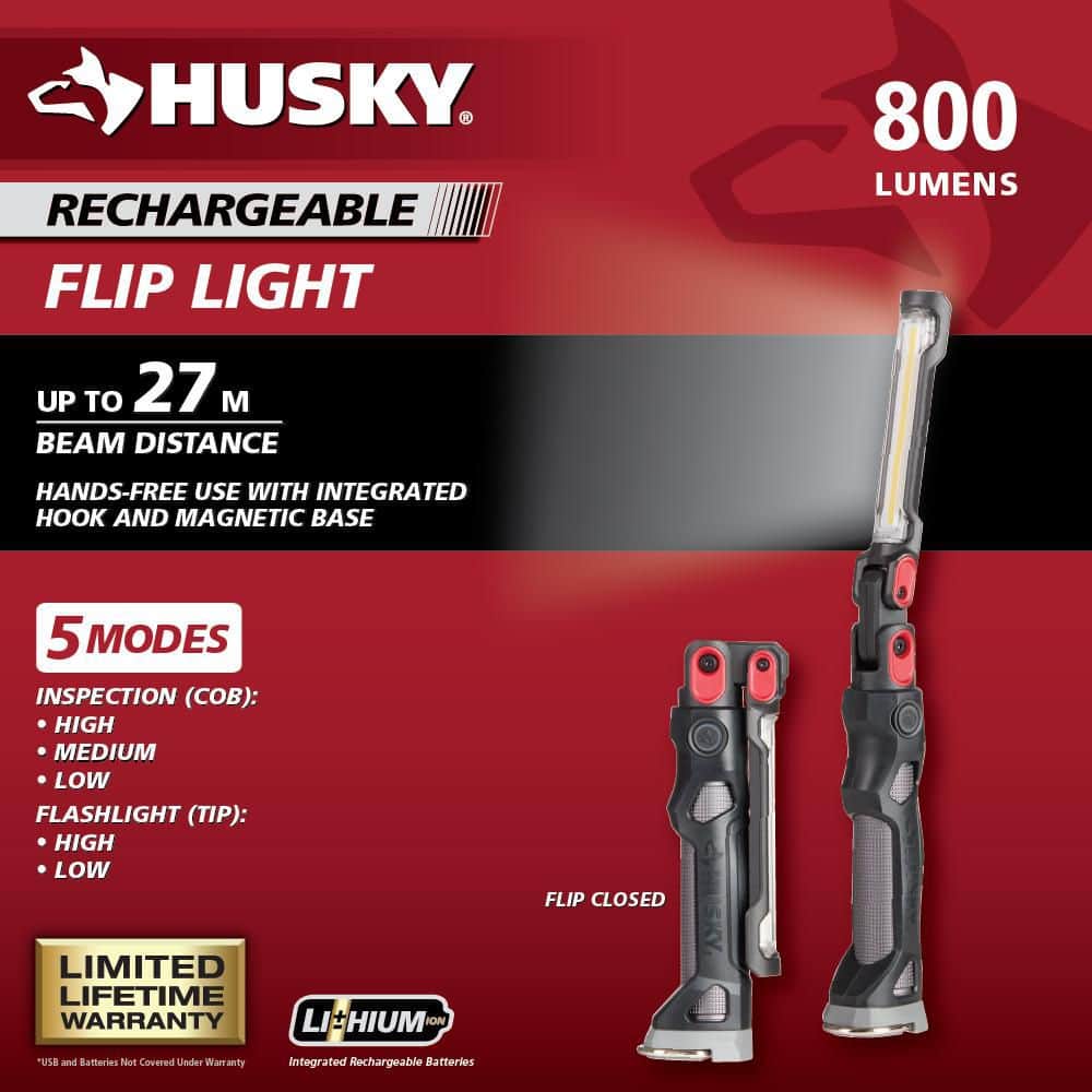 Husky 800 Lumens Rechargeable LED Inspection Flip Flashlight (3)