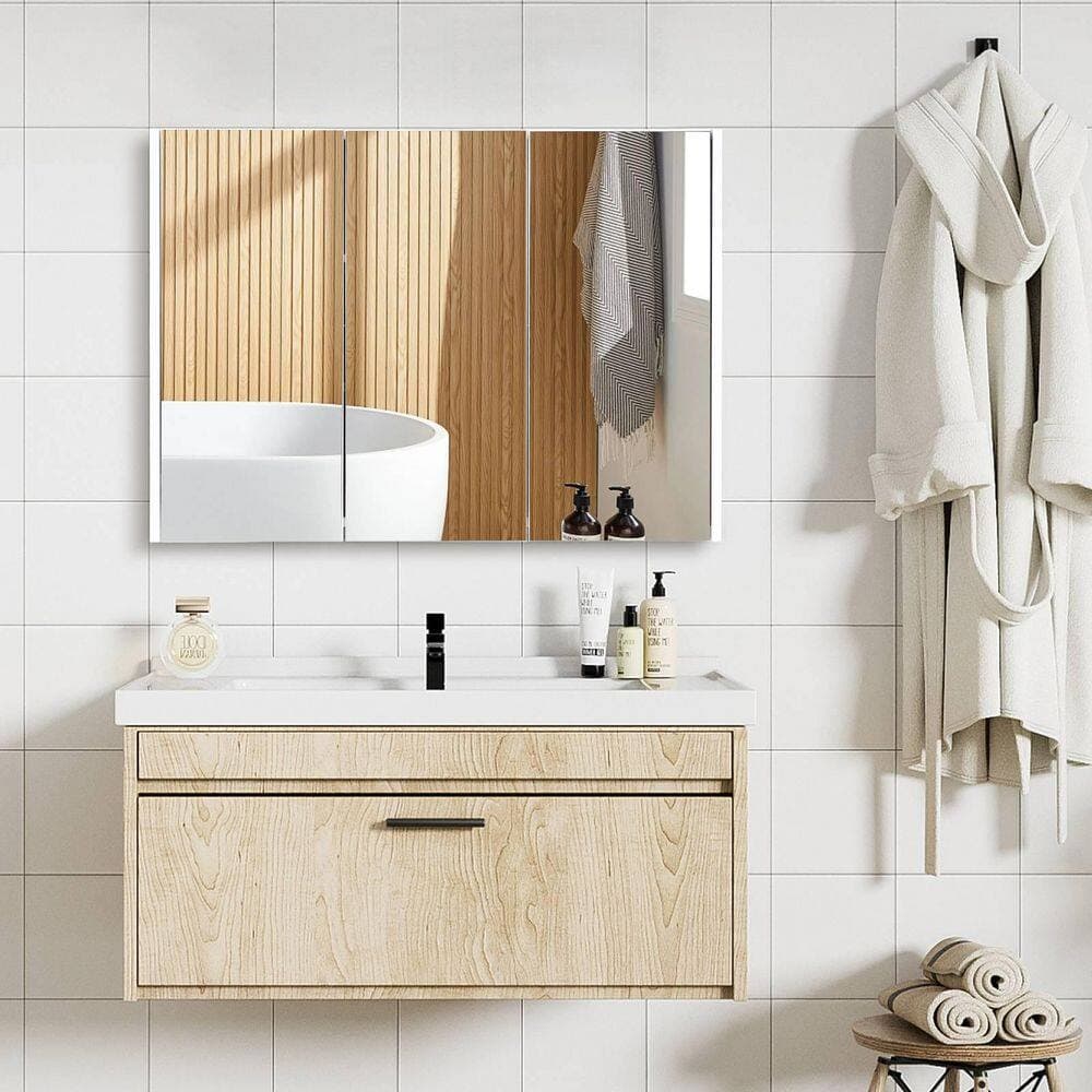 WELLFOR 36 in. W x 4.5 in. D x 25.5 in. H Bathroom Storage Wall Cabinet in White (2)