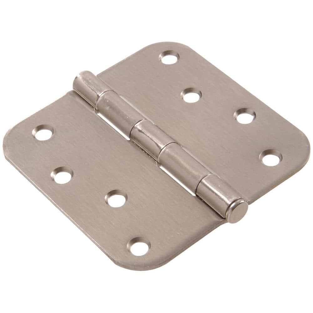Hardware Essentials 4 in. Satin Nickel Residential Door Hinge with 5/8 in. Round Corner Removable Pin Full Mortise (9-Pack)