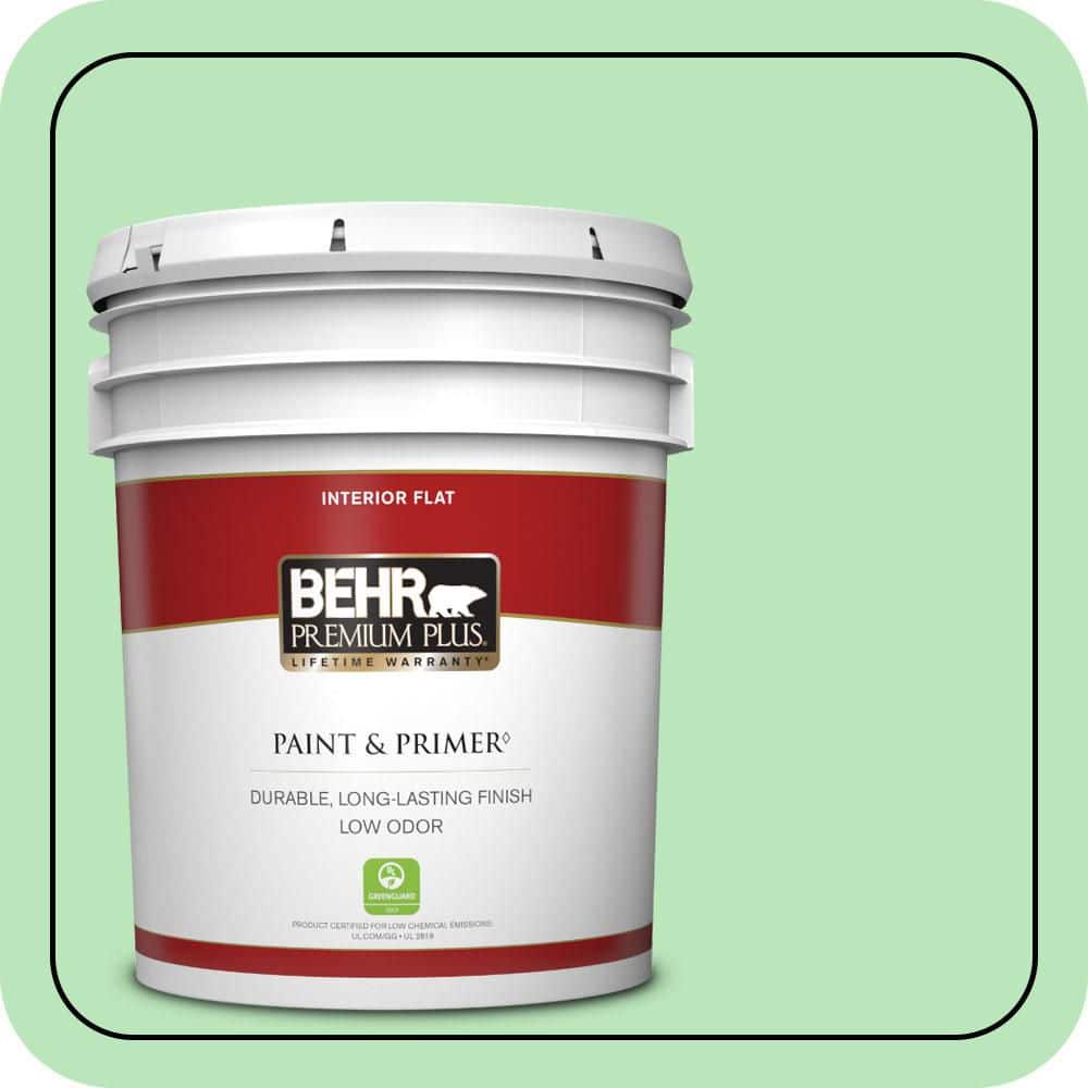 BEHR PREMIUM PLUS 5 gal. #P390-3 Mint Parfait Flat Low Odor Interior Paint & Primer