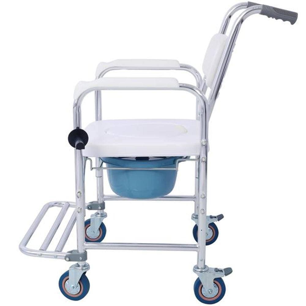 Wudkey Bedside Commode Chair with 4 Brakes Casters, Tissue Holder, Crutch Holder for Elderly Injured and Disabled, Toilet Seat (3)