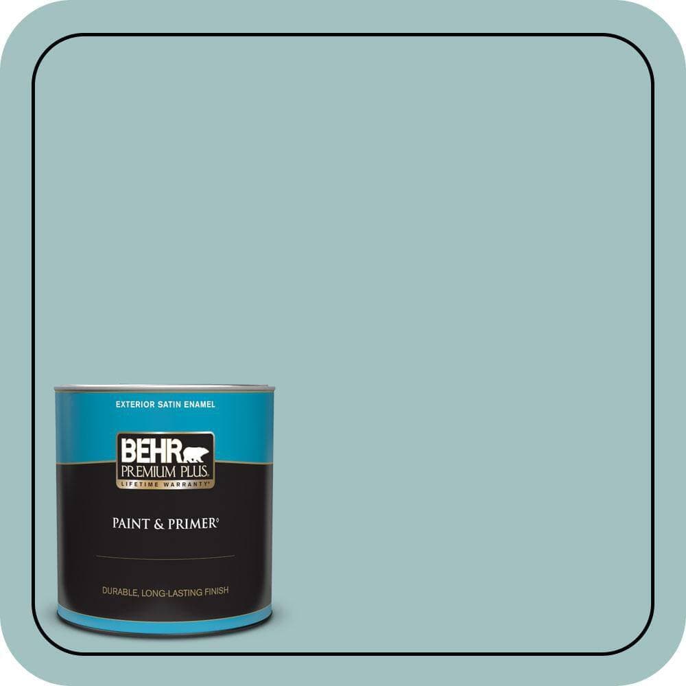 BEHR PREMIUM PLUS 1 qt. #S440-3 Aspiring Blue Satin Enamel Exterior Paint & Primer