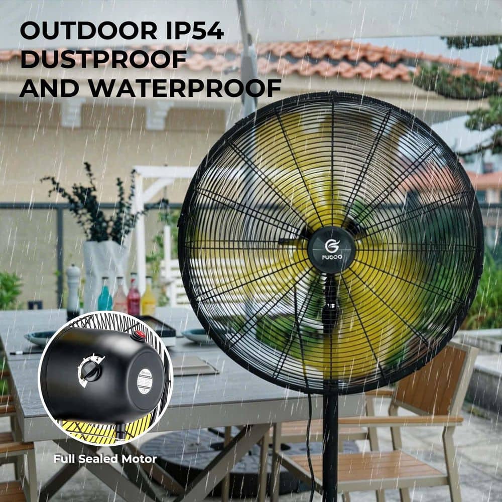Edendirect 24 in. 4-Speed 4400 CFM, Oscillating High Velocity Yellow Pedestal Fan with Remote, IP54, Adjustable High and Wheels (2)