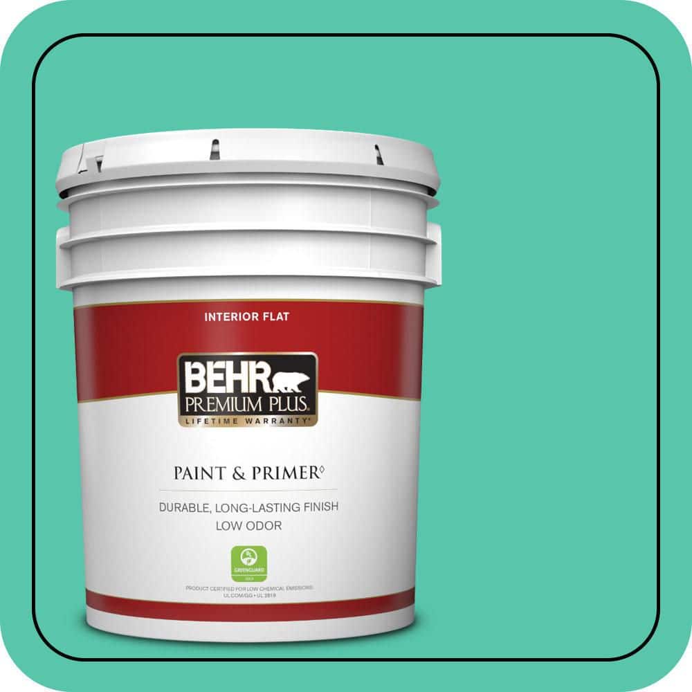 BEHR PREMIUM PLUS 5 gal. #480B-4 Shoreline Green Flat Low Odor Interior Paint & Primer