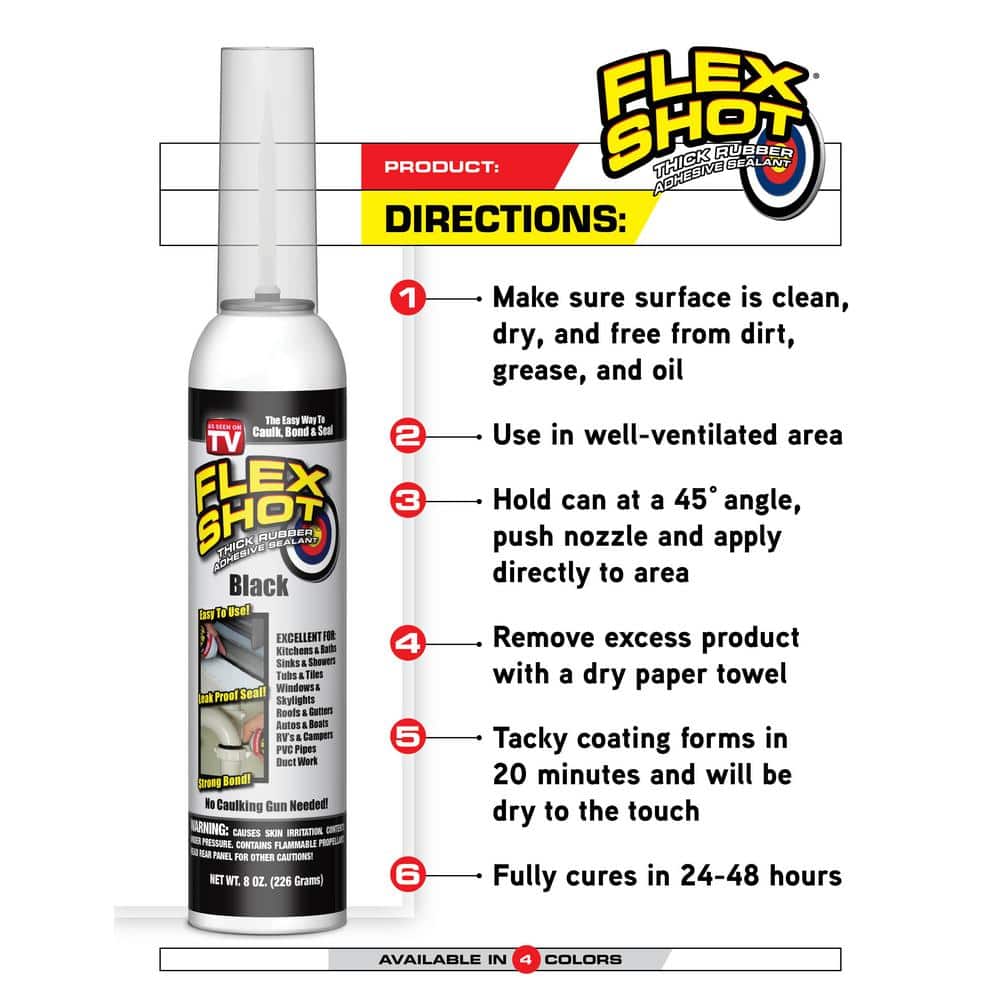 FLEX SEAL FAMILY OF PRODUCTS Flex Shot Clear 8 fl. oz. Thick Rubber Mildew Resistant Waterproof Sealant (4-Pack) (2)
