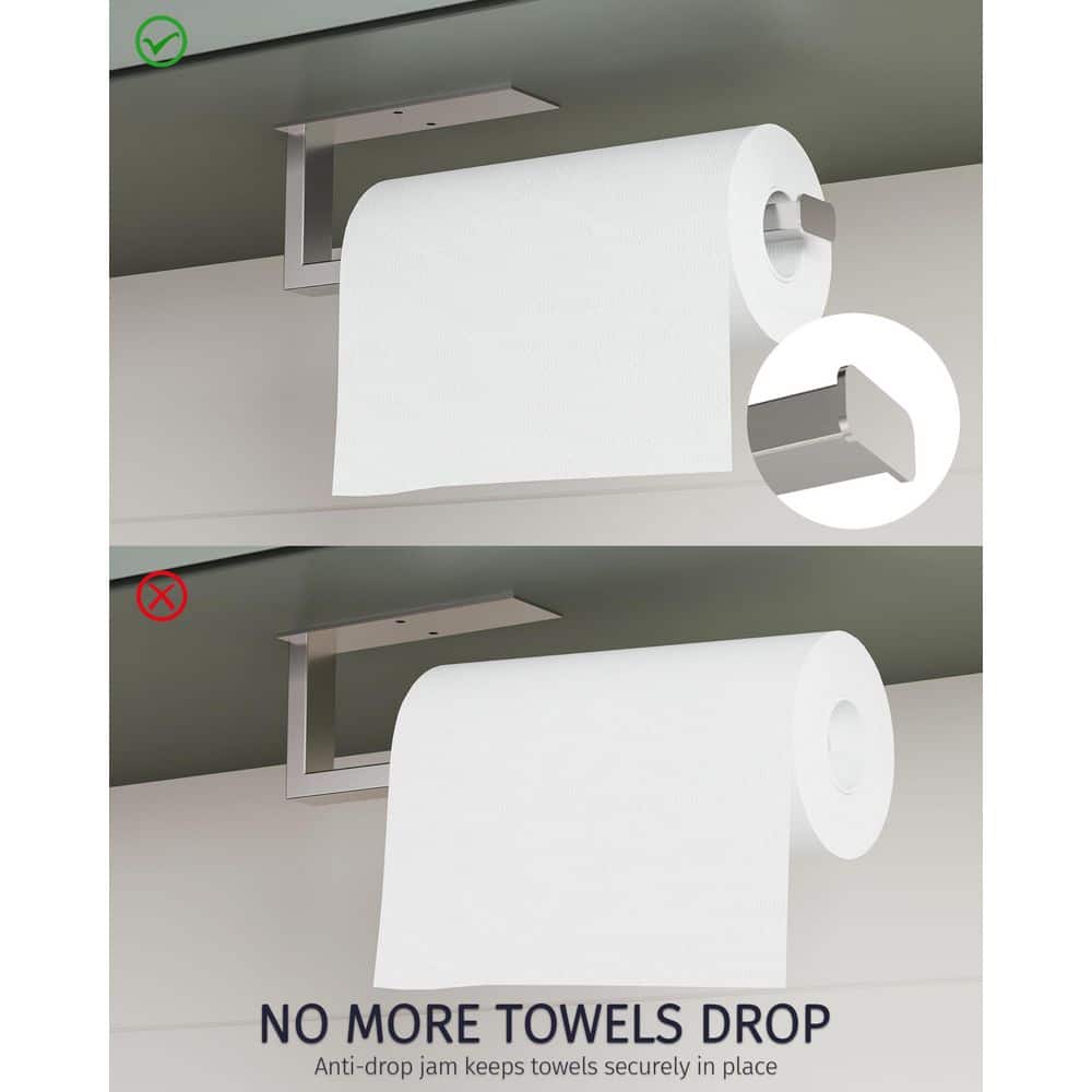 NVNOO 12.4 in. Stainless Steel Hanging Paper Towel Rack for Kitchen and Bathroom, Silver (2)