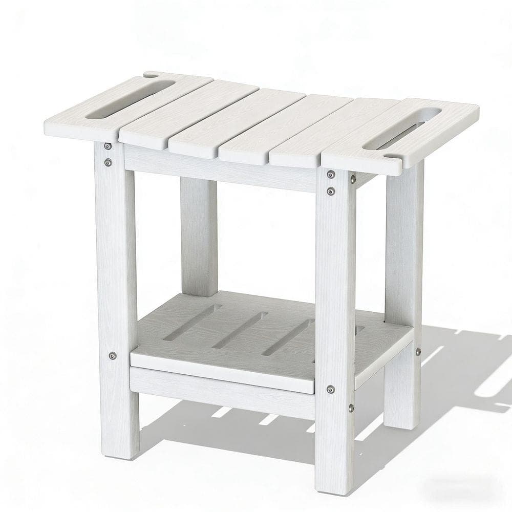 RKZHOPT 12.6 in. D x 18.5 in. W x 17 in. H Freestanding Walk In Shower Seat, Shower Stool in White with Shower Head Holders