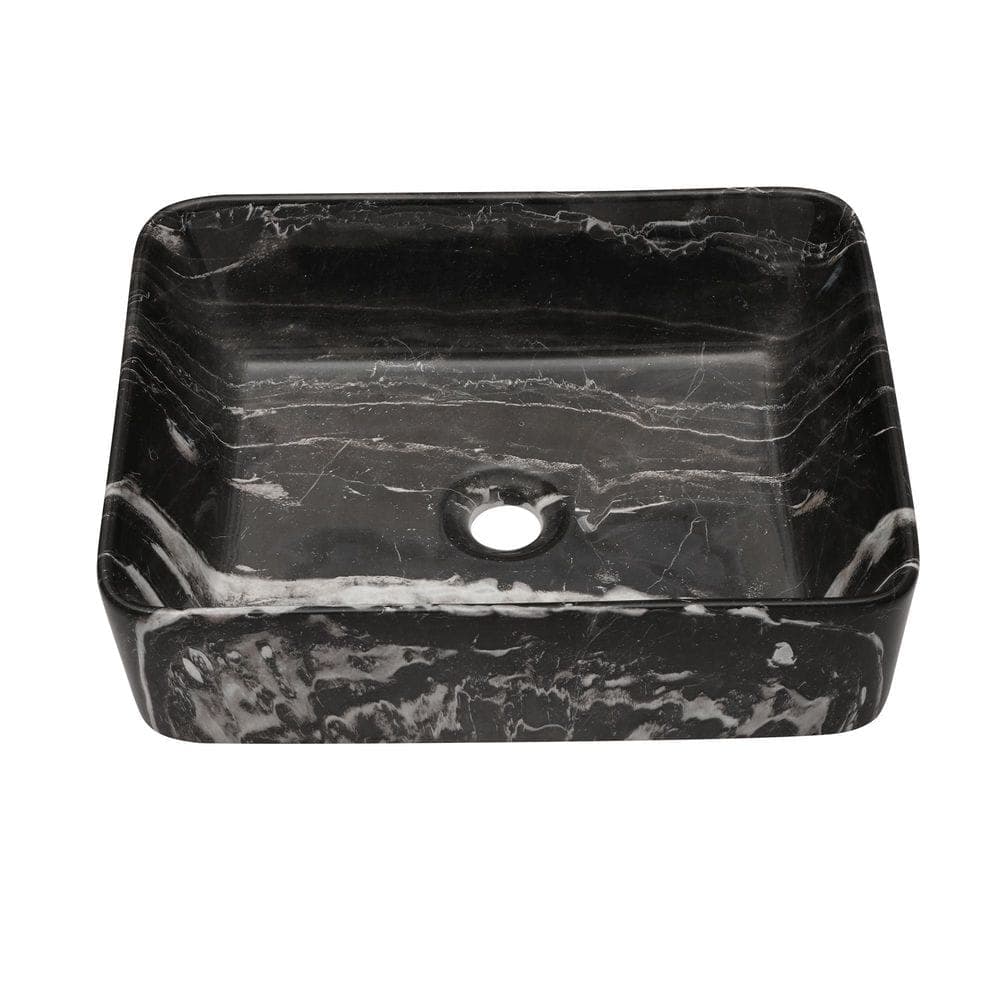 Unbranded MarbleLux Series 19.00 in. 15.00 in. Above Counter Rectangular Bathroom Sink in Black and Gray Marble Pattern Ceramic (1)