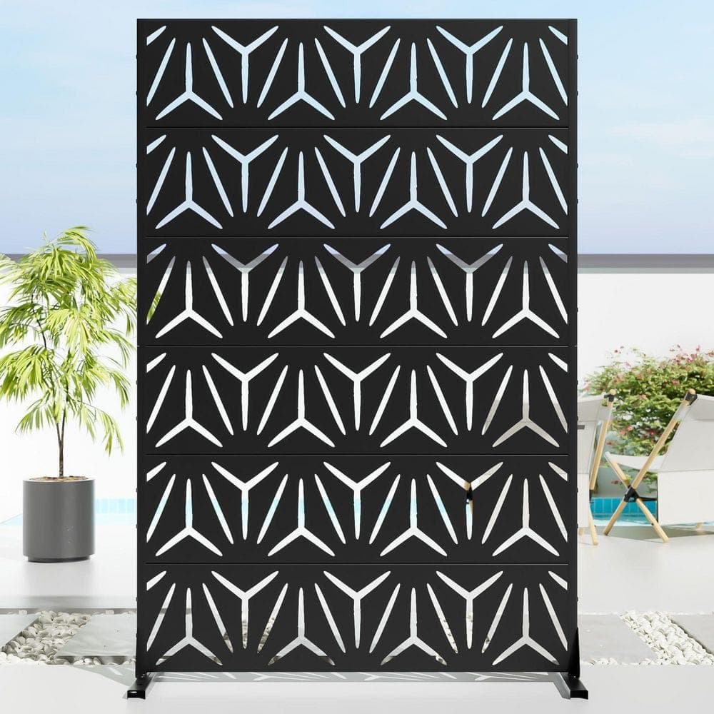 Lumioca 46.8 in. W x 71.37 in. H Black Galvanized Sheet Outdoor Private Screen Decorative Art Panel (3)