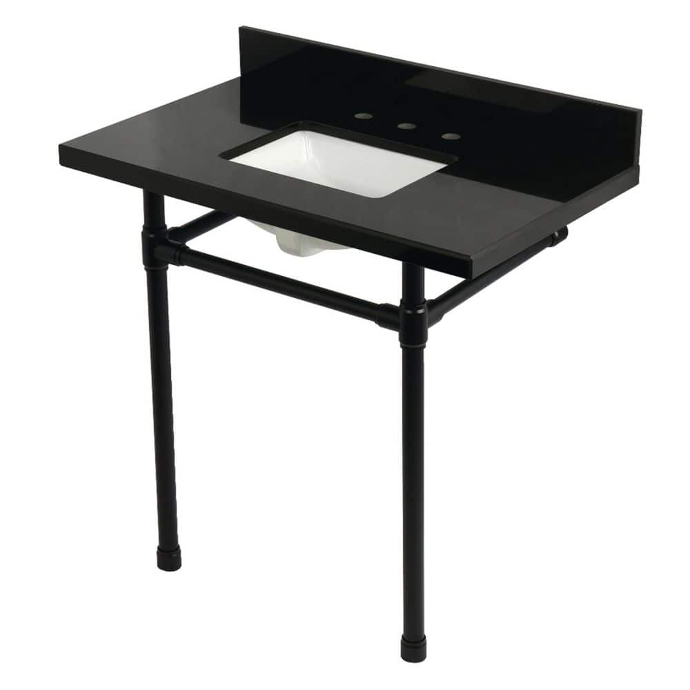 Kingston Brass Dreyfuss 36 in. x 22 in. Console Sink Combo in Black Granite/Matte Black with Legs (1)