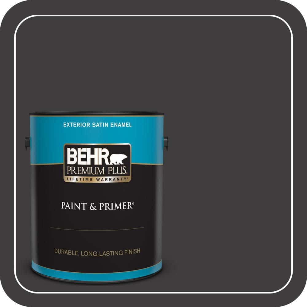 BEHR PREMIUM PLUS 1 gal. #T13-3 Black Lacquer Satin Enamel Exterior Paint & Primer (1)