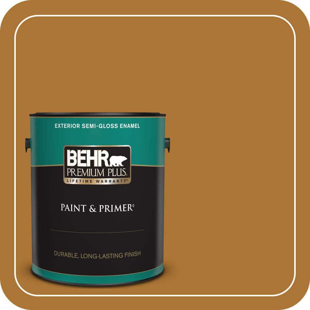 BEHR PREMIUM PLUS 1 gal. #S-H-320 Enchanting Ginger Semi-Gloss Enamel Exterior Paint & Primer