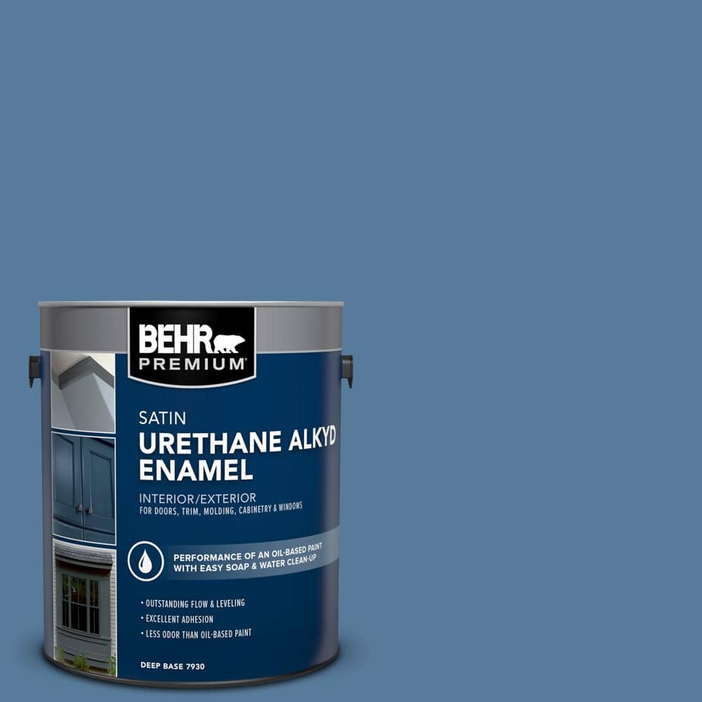 BEHR PREMIUM 1 gal. #PPU14-02 Glass Sapphire Urethane Alkyd Satin Enamel Interior/Exterior Paint (1)