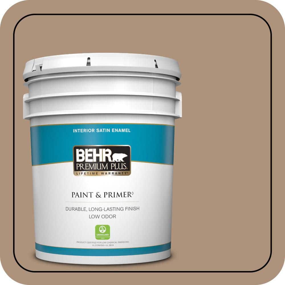 BEHR PREMIUM PLUS 5 gal. #PPU4-04 Soft Chamois Satin Enamel Low Odor Interior Paint & Primer