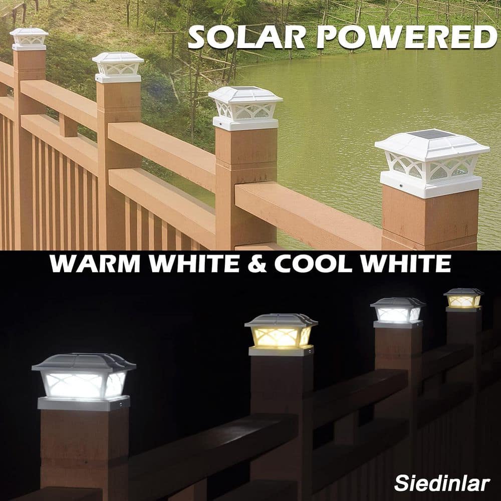 Afoxsos 2-Modes Solar Post Cap Lights Glass 8-LEDs for 4x4 5x5 6x6 Posts Fence Deck Patio Decoration White 2-Pack (3)