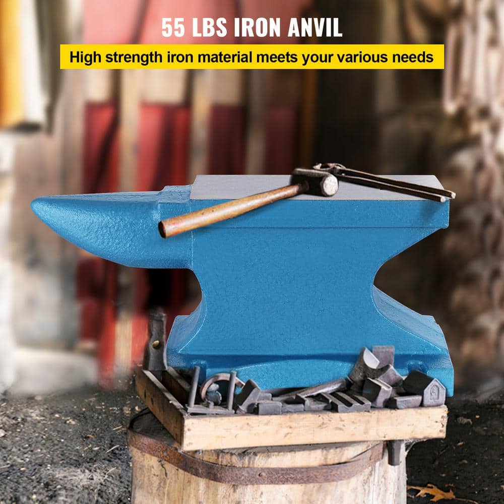 SKYSHALO Single Horn Anvil 55 lbs., Cast Iron Anvil Blacksmith Withstands Heavy Blows, Rugged Round Horn Anvil Blacksmith Tool (2)