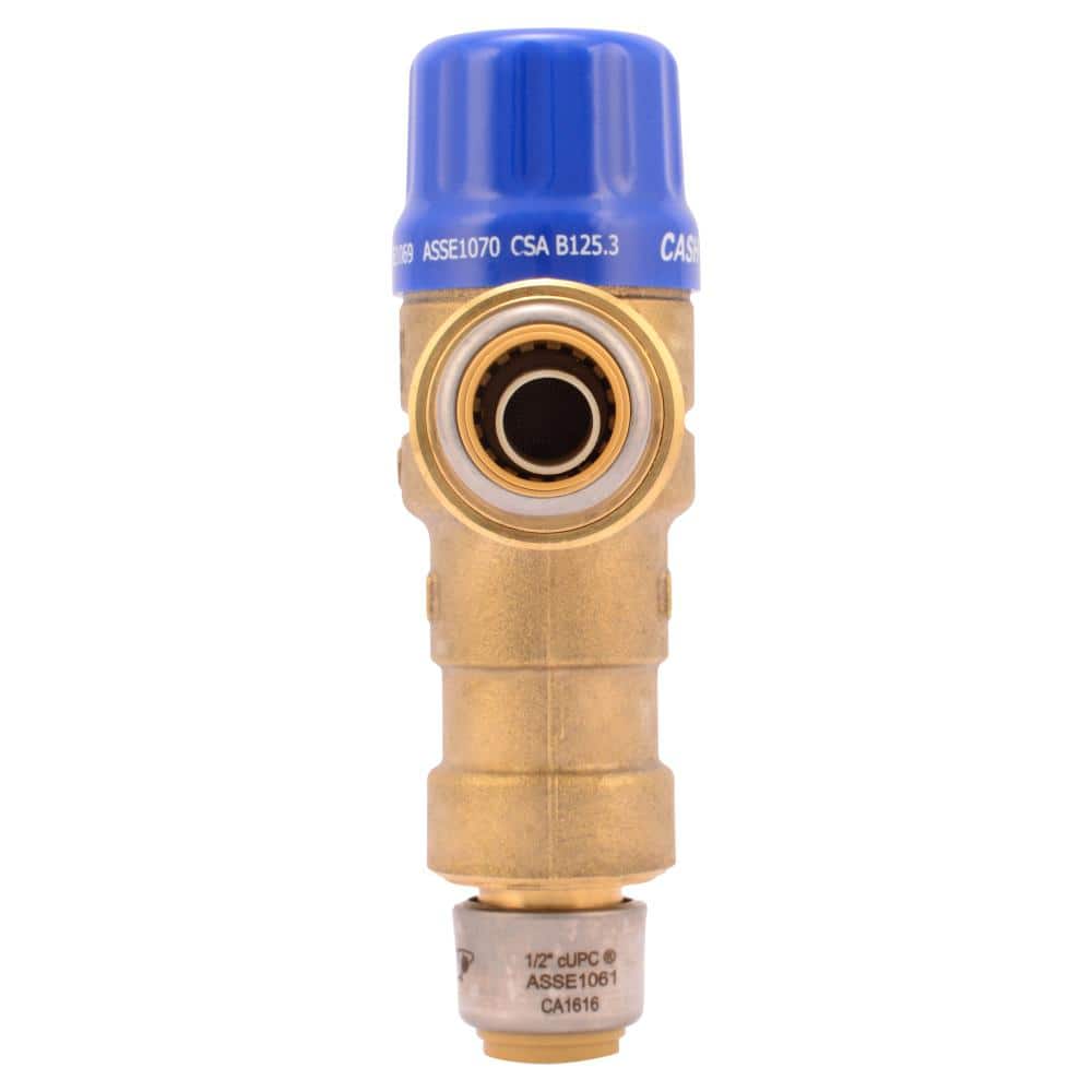 . Push-to-Connect Brass Heat Guard 110-D Thermostatic Mixing Valve with Integrated SharkBite Connections (3)