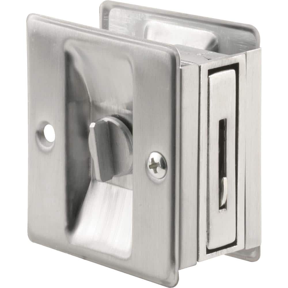 Prime-Line 2-3/4 in. Satin Chrome Finished Solid Brass Pocket Door Lock & Pull, Adjustable to fit 1-3/8 in. - 1-3/4 in. Thick Doors
