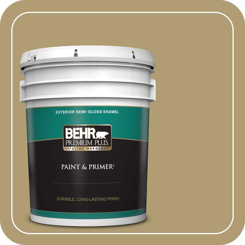 BEHR PREMIUM PLUS 5 gal. #QE-36 Golden Sage Semi-Gloss Enamel Exterior Paint & Primer