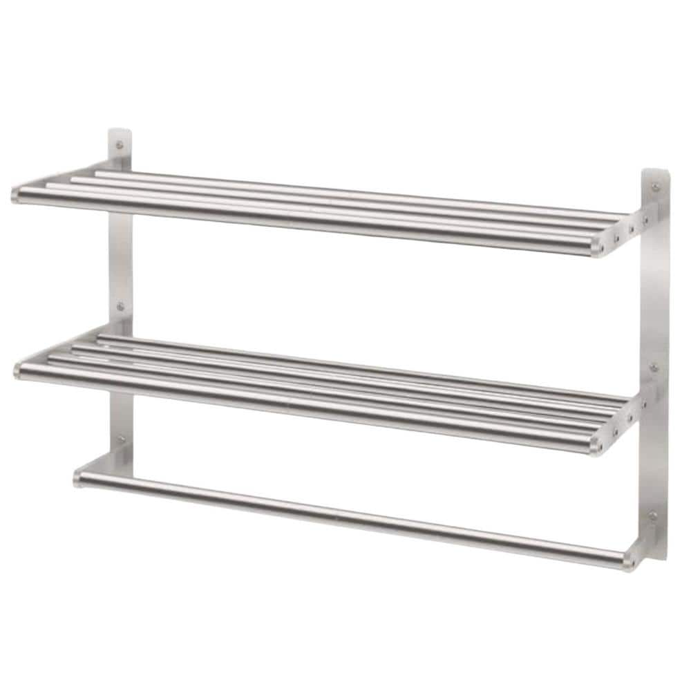 Numhew 23.6 in. Wall Mounted 3-Tier Hotel Towel Rack in Brushed Nickel with Tower Bars and Towel Shelf for Bathroom