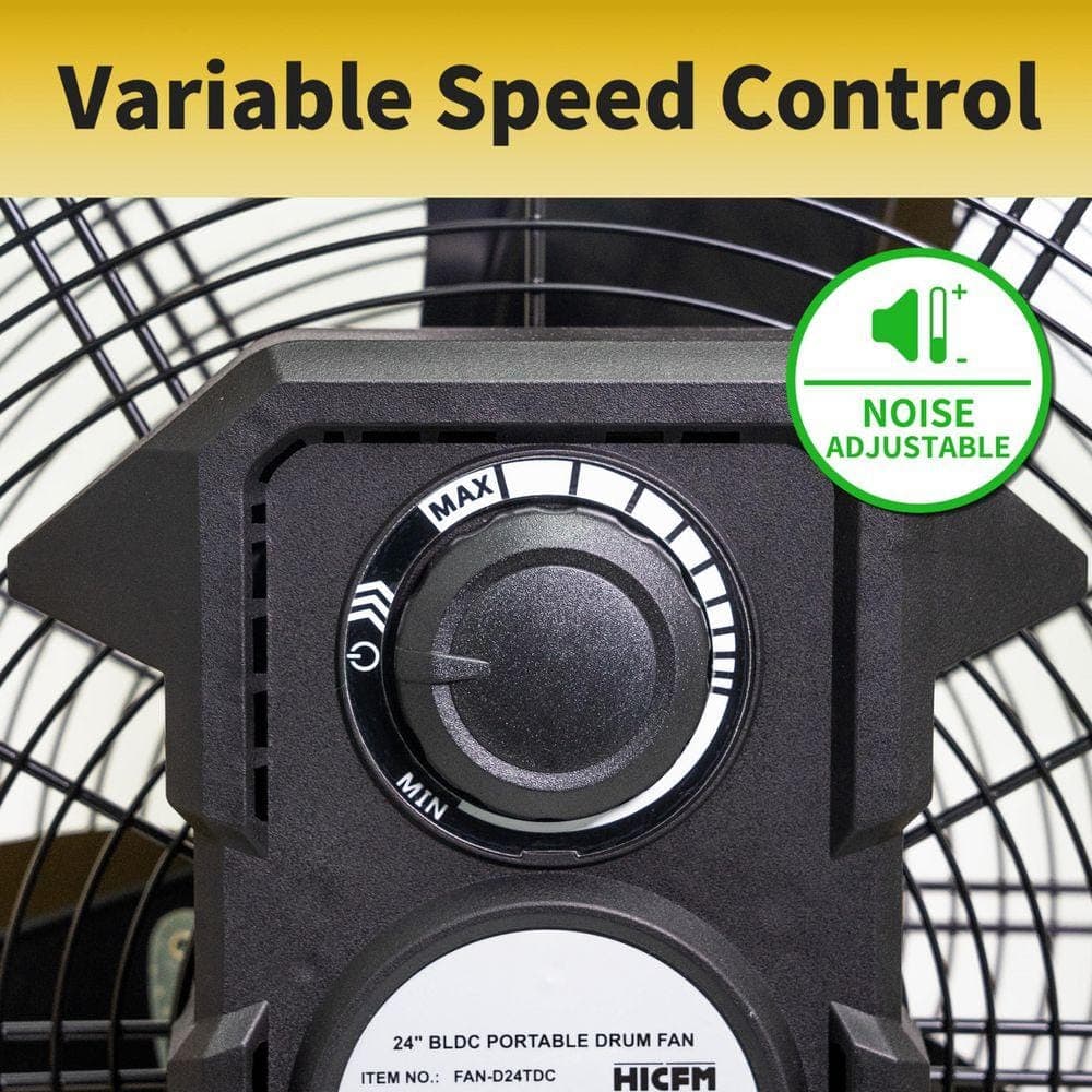 WOCK HICFM 24 in. Yellow Drum Fan, Variable Speed DC Motor, 8800 CFM, 180° Pivot, Turbo Floor Fan, UL Listed (3)