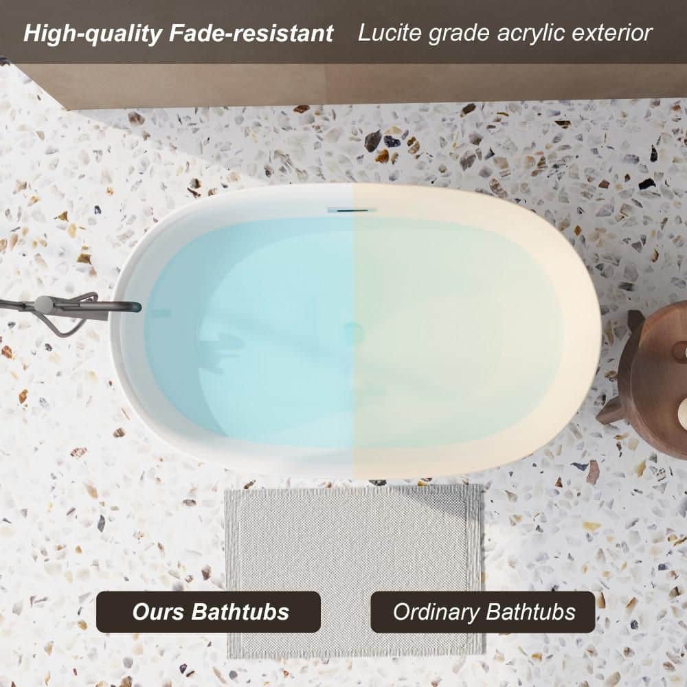 Vomlor 47 x 27.5 in. Acrylic Freestanding Soaking Bathtub Oval in White with Chrome Overflow and Pop-Up Drain CUPC Certificate (3)