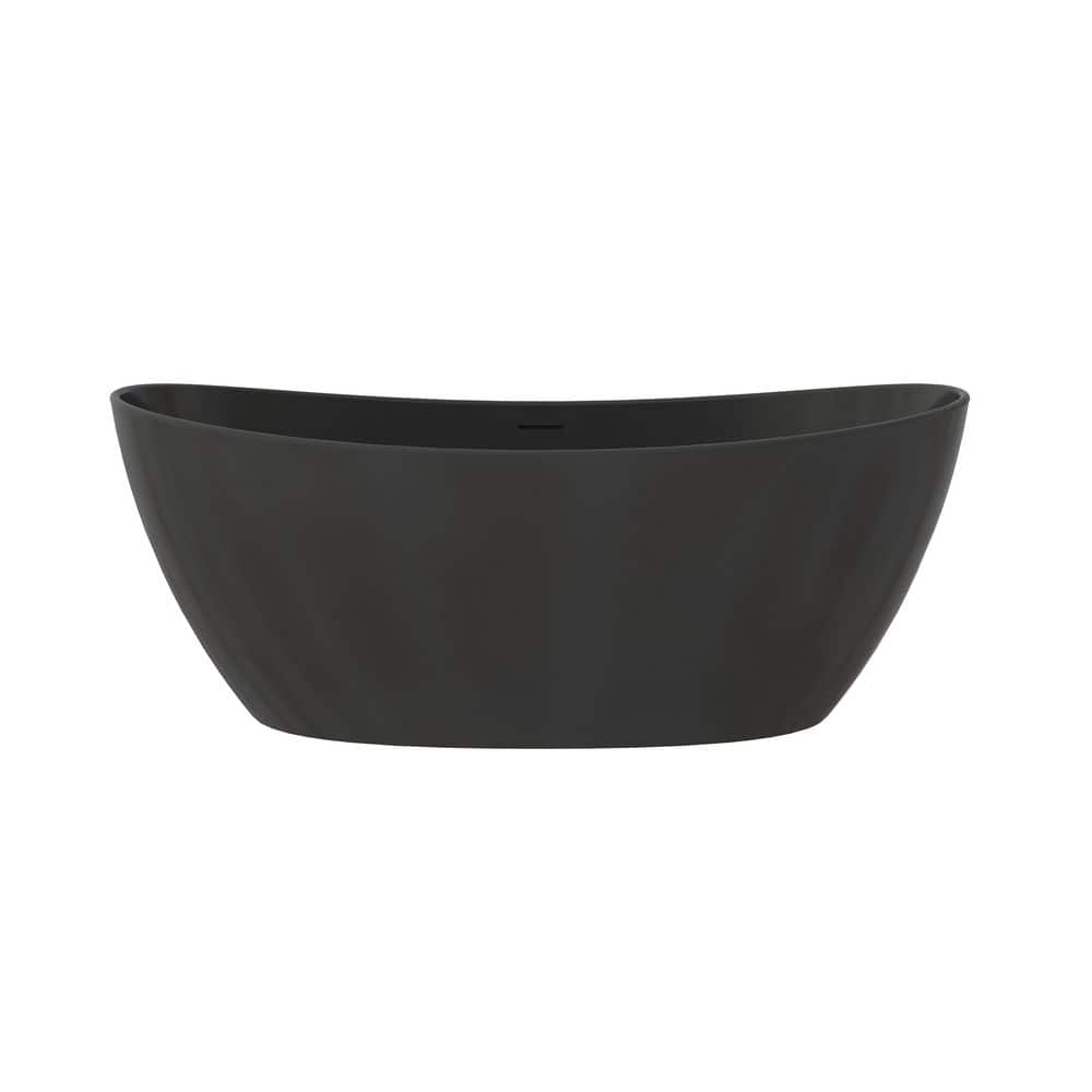 LIVACA 64.96 in. x 33.46 in. Solid Surface Freestanding Soaking Bathtub with Center Drain in Matte Black (1)